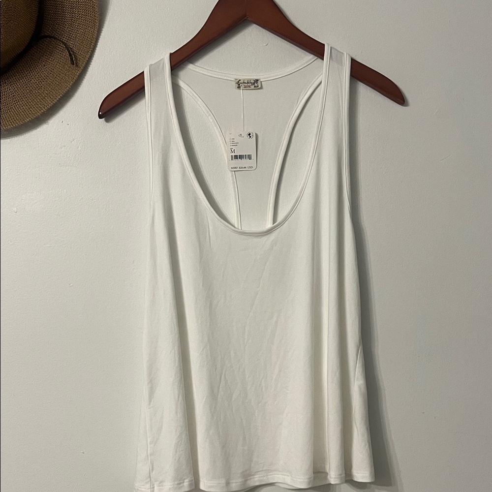 Free People White Scoop Back Tank Top